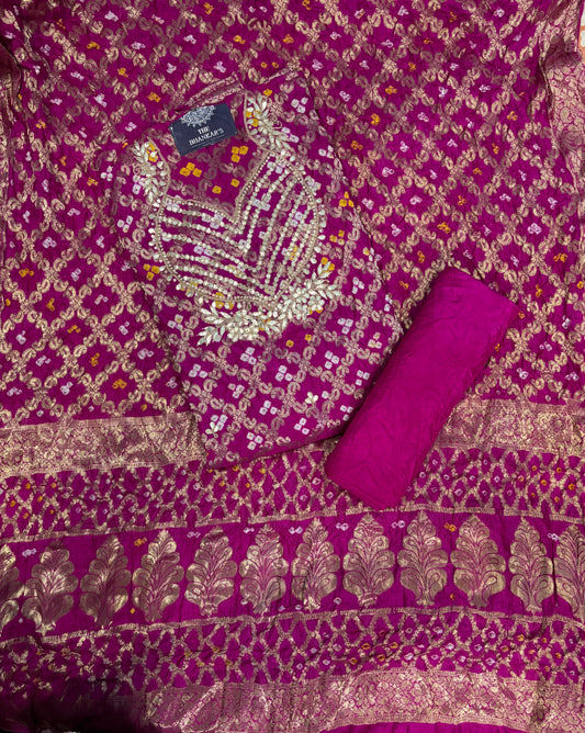 RANI COLOUR GHATCHOLA BANDHANI BANARASI SILK FABRIC SUITS WITH BEAUTIFUL HAND GOTAPATTI WORK DUPATTA