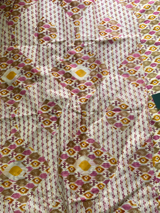 Yellow Geometry Beautiful Handblock Printed Cotton Suit With  Mulmul Cotton Dupatta