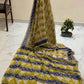 Exclusive Handblock Printed Pure Double Diamond Chiffon Saree in Cream Beige with Yellow & Blue Animal Motifs | Premium Bemberg Silk Chiffon with Royal Zari Border