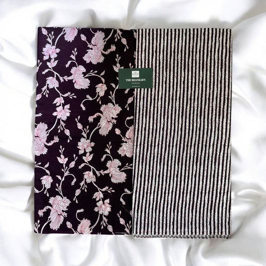 Wine Floral Print Top and Bottom Cotton Combo Set 2.5 Mtr Each