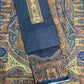 Blue Self Print Panel Style Floral Printed Semi Pashmina Winter Suit Set
