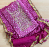 BANDHANI HEAVY SILK FABRIC SUITS WITH BEAUTIFUL HAND GOTAPATTI WORK DUPATTA DOUBLE SHADED