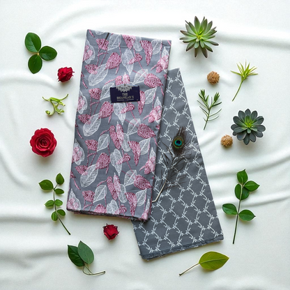 Grey Color Floral Print Top Bottom Set 2.5 Mtr Each