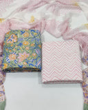 Rapid Hand Block Printed Cotton Suit With Chiffon Dupatta