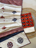 Ajrakh Dupatta suit With hand applique mirror work Ajarakh print Suit pcs with patch work and mirror work dupatta