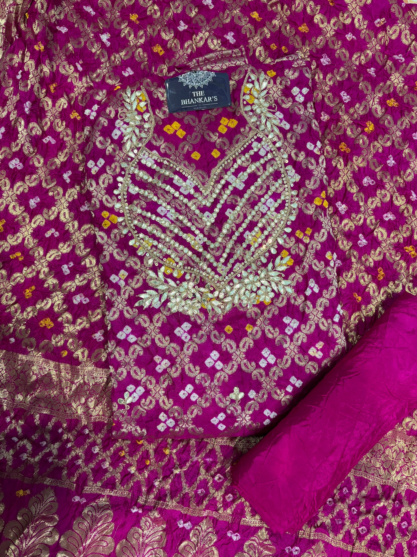 RANI COLOUR GHATCHOLA BANDHANI BANARASI SILK FABRIC SUITS WITH BEAUTIFUL HAND GOTAPATTI WORK DUPATTA