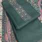 Green Panel Style Floral Printed Semi Pashmina Winter Suit Set