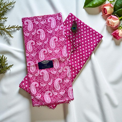 Pink colour Paisley Print Top and Bottom Cotton Combo Set 2.5 Mtr top 2 mtr bottom