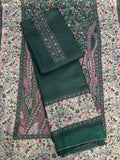 Green Panel Style Floral Printed Semi Pashmina Winter Suit Set