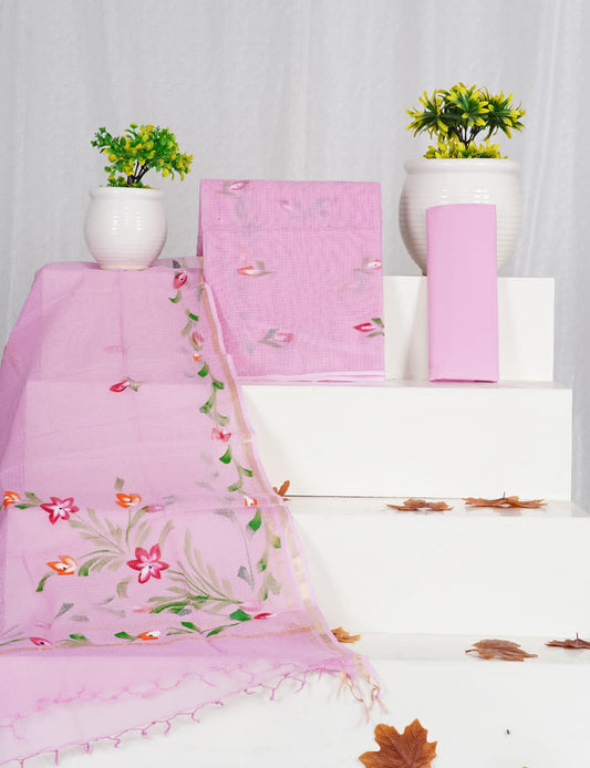 HANDPAINTED Kota Doria Suit Material With Kota Doria Dupatta with Jari Border