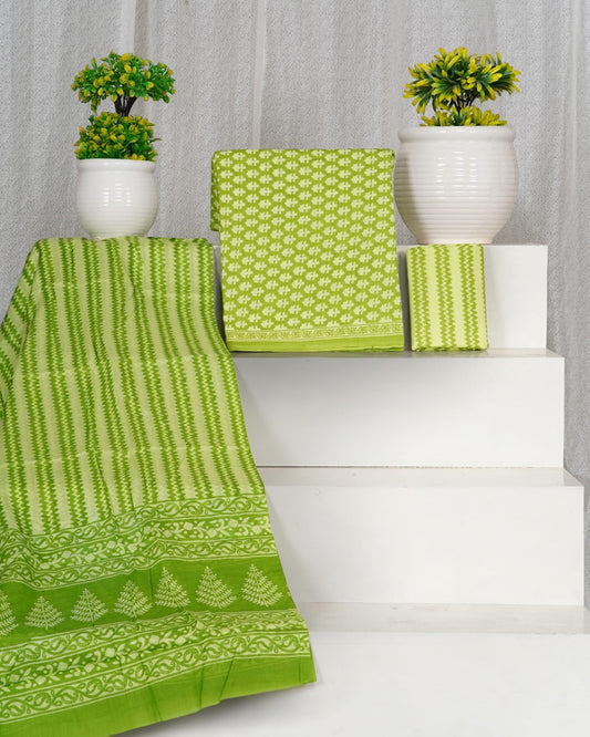 Hand Block Printed Cotton Suit With Mulmul Cotton Dupatta