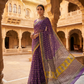 Exclusive Premium Handblock Printed Pure Double Diamond Chiffon Saree with Matching Blouse Piece – Royal Purple Traditional Design
