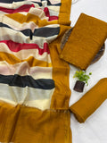 Premium Handblock Print Pure Chanderi Silk Unstitched Suit Set – Handwoven Zari Border | The Bhankar’s