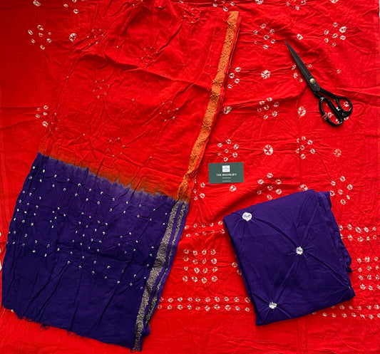 BANDHANI COTTON SUIT SET WITH MULMUL DUPATTA