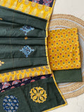 Ajrakh Dupatta suit With hand applique mirror work Ajarakh print Suit pcs with patch work and mirror work dupatta