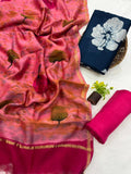 Premium Handblock Print Pure Chanderi Silk Unstitched Suit Set – Handwoven Zari Border | The Bhankar’s
