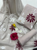 Beautiful Hand Painted Cotton Suit With Hand Painted Chiffon Dupatta