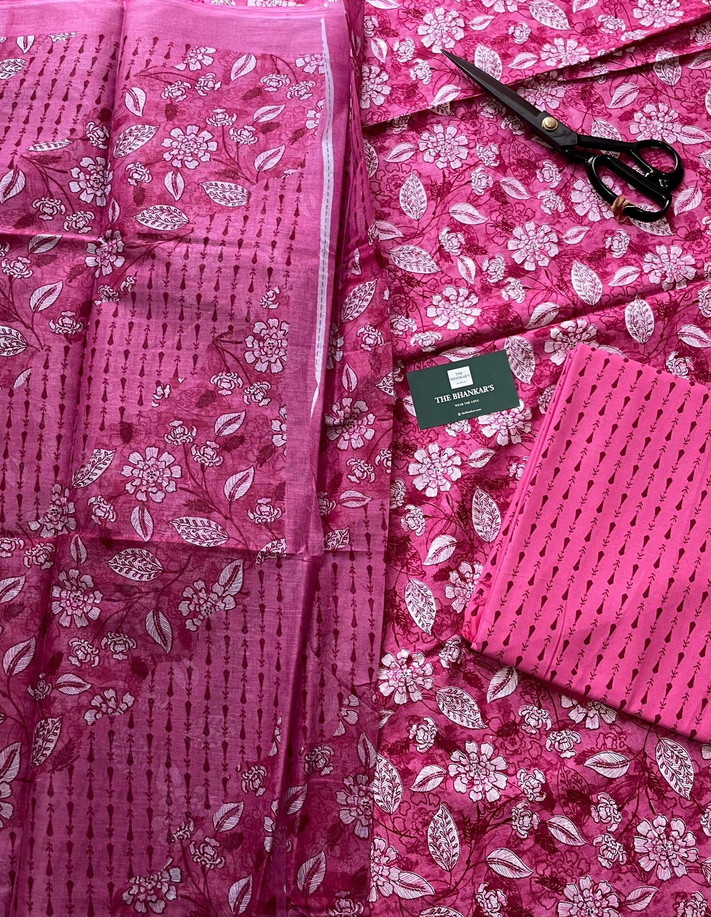 Pink Floral Beautiful Handblock Printed Cotton Suit With Mulmul Cotton Dupatta