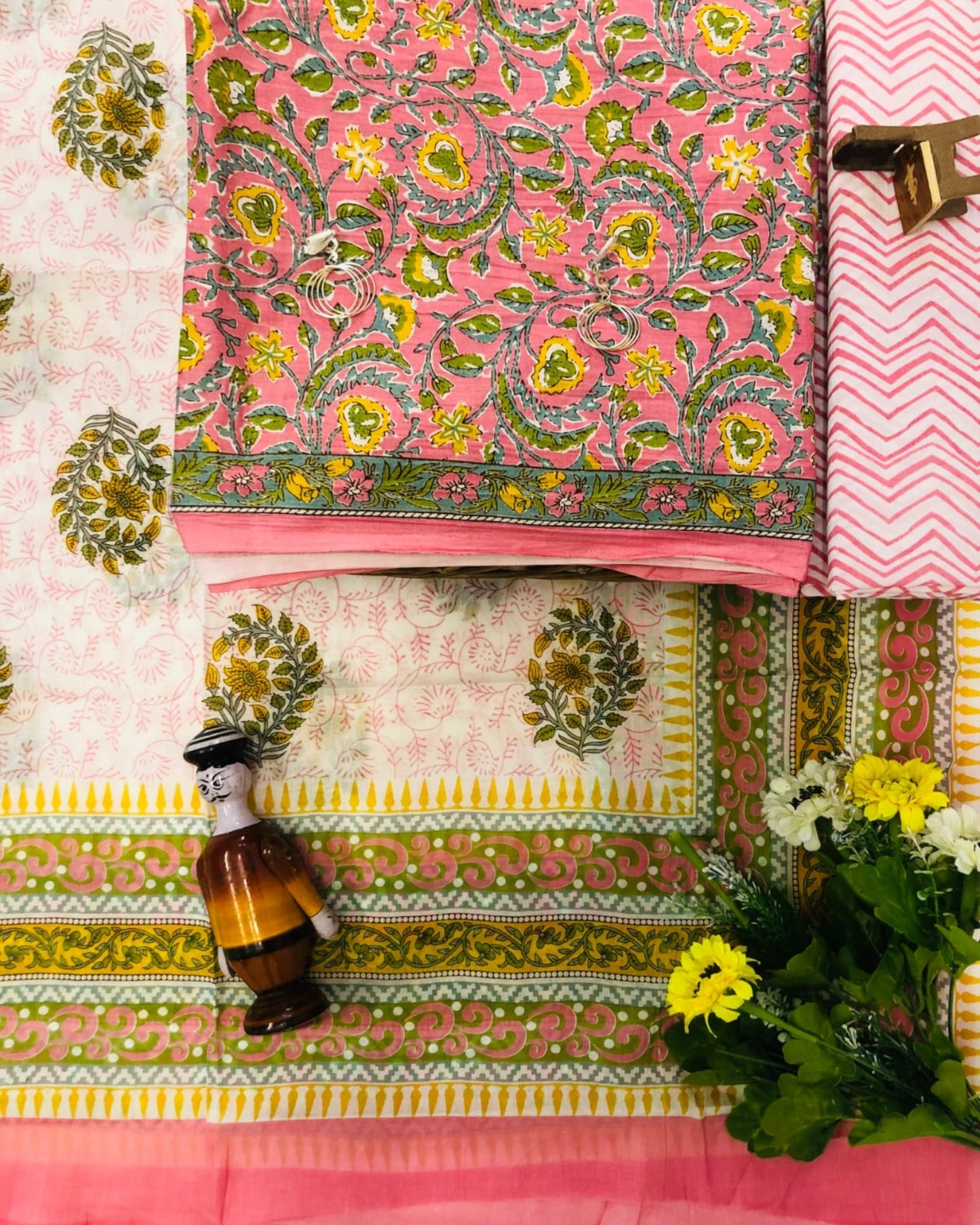 Hand Block Printed Cotton Suit With Mulmul Cotton Dupatta