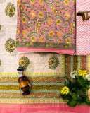Hand Block Printed Cotton Suit With Mulmul Cotton Dupatta