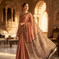 Exclusive Premium Handblock Printed Pure Double Diamond Chiffon Saree with Matching Blouse Piece – Elegant Peach Beige Traditional Design