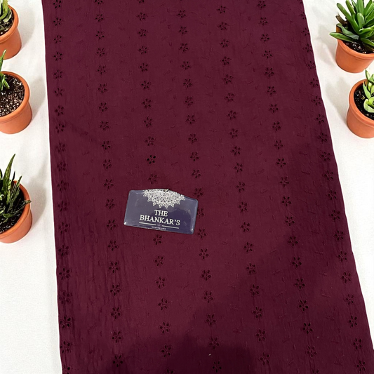 Wine colour Hokba Embroidery Fabric Soft and Smooth touch 2.5 mtrs cut