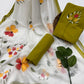 Mehndi and white combination Beautiful Hand Painted Cotton Suit With Hand Painted Chiffon Dupatta