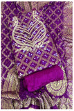 PURPLE COLOUR GHATCHOLA BANDHANI BANARASI SILK FABRIC SUITS WITH BEAUTIFUL HAND GOTAPATTI WORK DUPATTA
