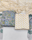 Rapid Hand Block Printed Cotton Suit With Chiffon Dupatta