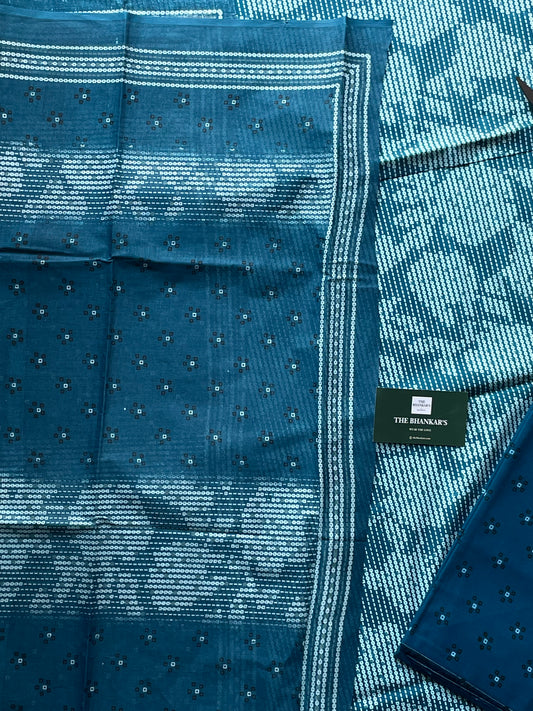 Sea Blue floral Beautiful Handblock Printed Cotton Suit With  Mulmul Cotton Dupatta