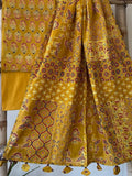 Ajrakh Dupatta suit With hand applique mirror work Ajarakh print Suit pcs with patch work and mirror work dupatta