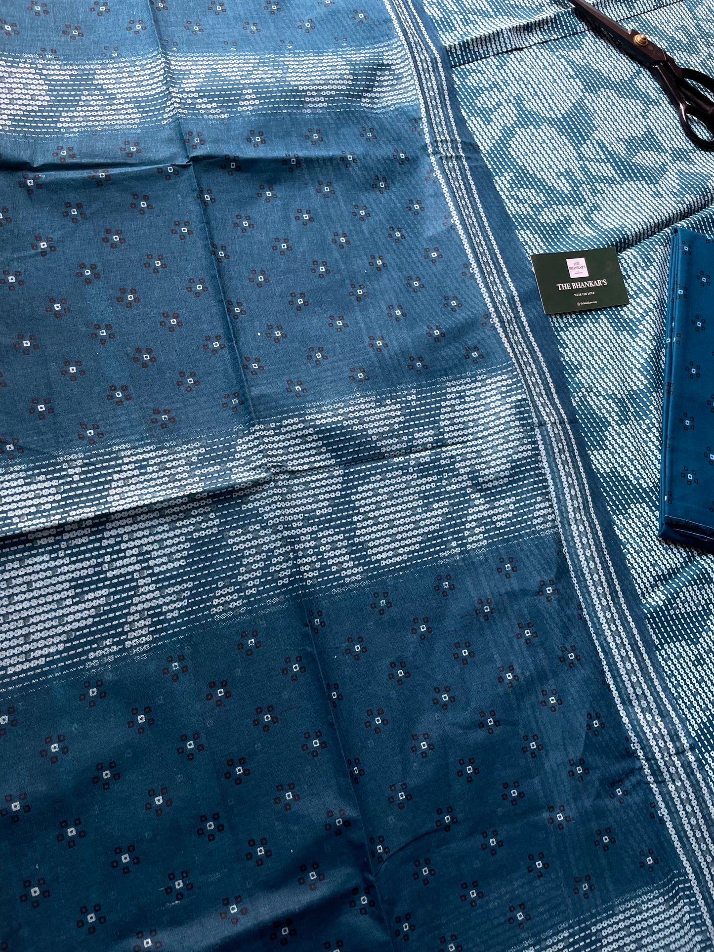 Sea Blue floral Beautiful Handblock Printed Cotton Suit With  Mulmul Cotton Dupatta