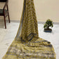 Exclusive Premium Handblock Printed Pure Double Diamond Chiffon Saree with Matching Blouse Piece – Beige & Mustard Gold