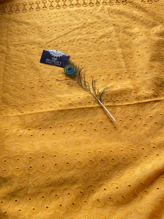 Musturd Colour Hokba Embroidery Fabric Soft and Smooth touch 2.5 mtrs cut