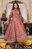 Bagru Handblock Printed Anarkali Set With Kota doria Dupatta with Zari Border