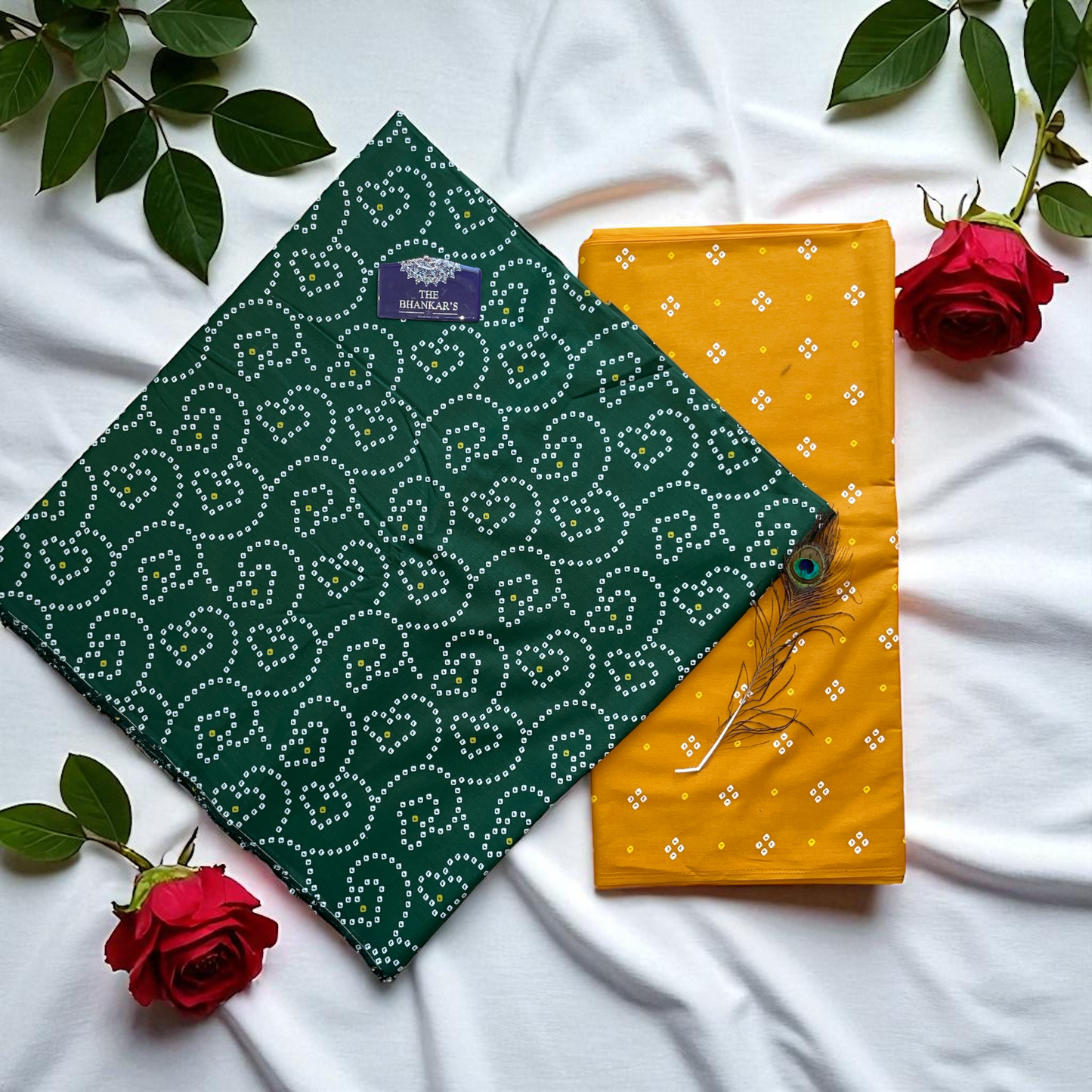 Green Yellow Combination Print Top and Bottom Cotton Combo Set Fabric 2.5 Mtr Top 2.5 Mtr Bottom
