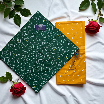 Green Yellow Combination Print Top and Bottom Cotton Combo Set Fabric 2.5 Mtr Top 2.5 Mtr Bottom