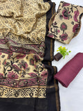 Premium Handblock Print Pure Chanderi Silk Unstitched Suit Set – Handwoven Zari Border | The Bhankar’s