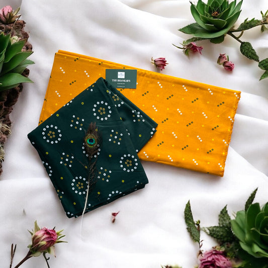 Green Yellow Combination Print Top and Bottom Cotton Combo Set Fabric 2.5 Mtr Top 2.5 Mtr Bottom