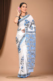 Mughal Buta Hand Block Printed Cotton Mulmul Saree with Blouse Piece