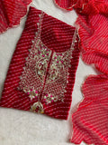 Teej Special Red Leheriya Georgette Suit with Heavy Hand Embroidery zardozi work | THE BHANKAR'S