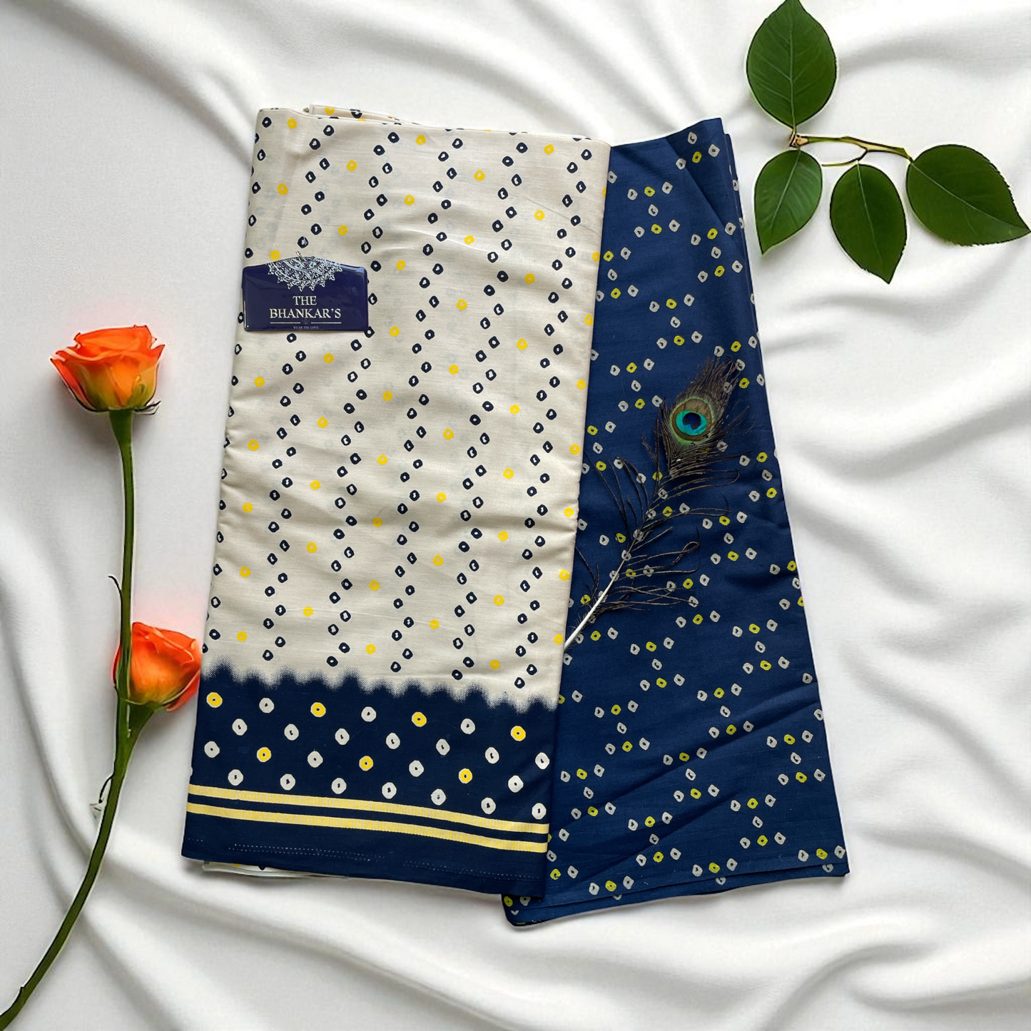 Royal Blue Bandhej lahariya Bottom Print Top and Bottom Cotton Combo Set 2.5 Mtr Each