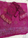 FALSA COLOUR BANDHANI PURE GAJJI SILK FABRIC SUITS WITH HEAVY ZARI RICH HAND PALLU DUPATTA