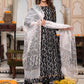 Bagru Handblock Printed Anarkali Set With Kota doria Dupatta with Zari Border