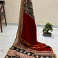 Exclusive Premium Handblock Printed Pure Double Diamond Chiffon Saree with Matching Blouse Piece – Red, Ivory & Black