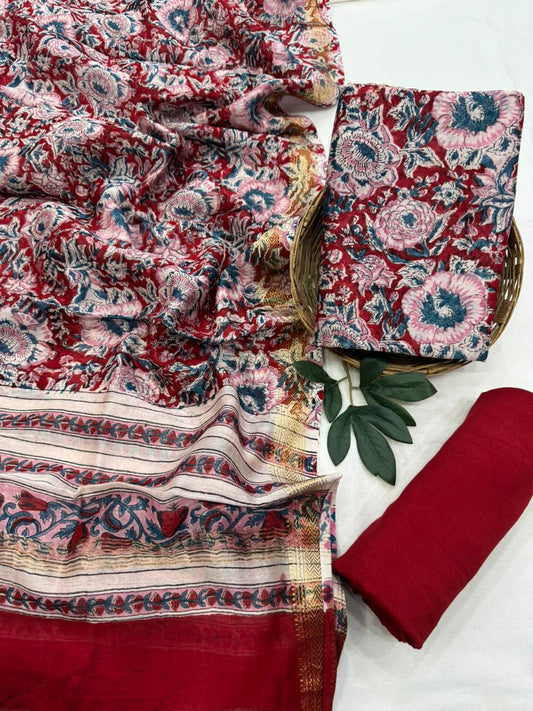 Blockprint Premium Maheshwari Silk Unstitched Suit with Santoon Bottom – Festive Ready
