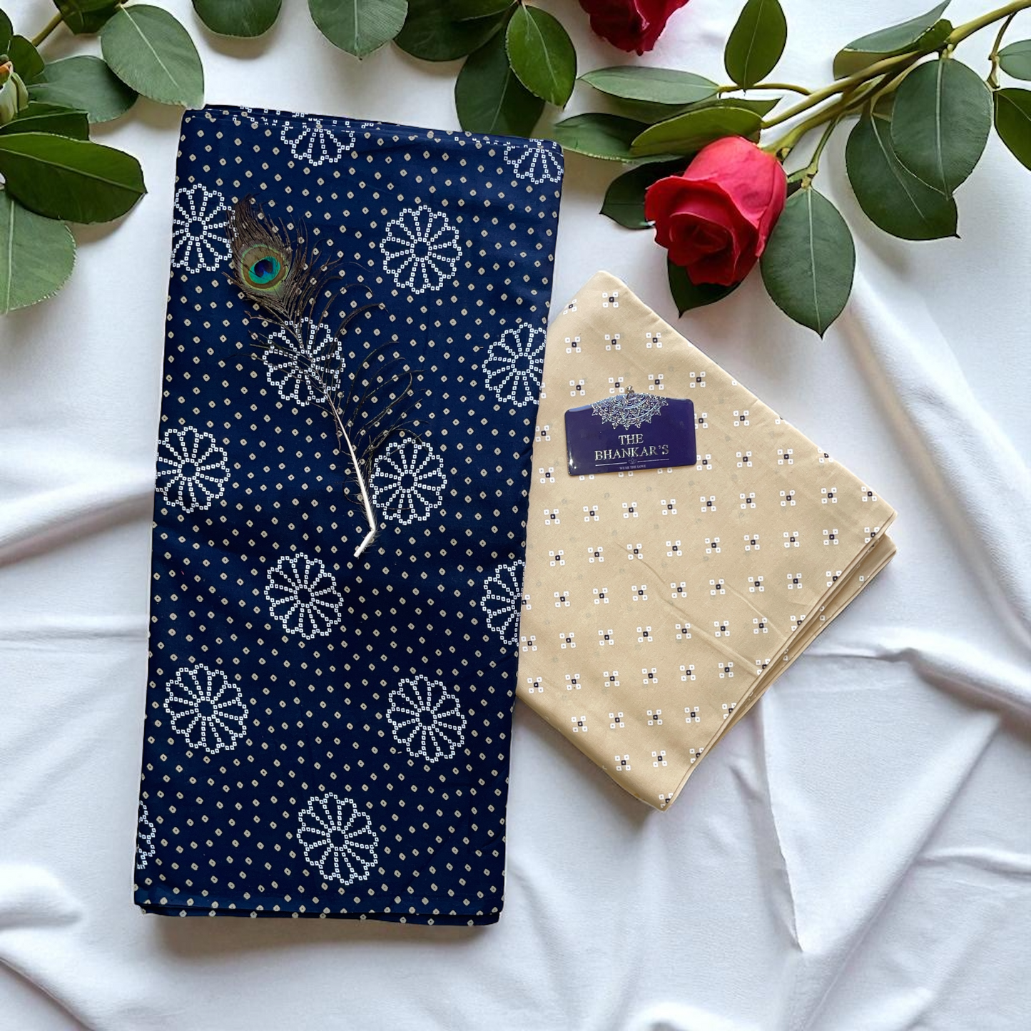 Bandhani Print Navy Blue Top and Bottom Cotton Combo Set Fabric 2.5 Mtr Top 2.5 Mtr Bottom
