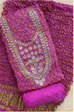 Rani / Pink GHATCHOLA Neck BANDHANI Art SILK FABRIC SUITS WITH BEAUTIFUL HAND GOTAPATTI WORK DUPATTA