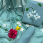 Beautiful Sea Green Hand Painted Cotton Suit With Hand Painted Chiffon Dupatta