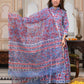 Bagru Handblock Printed Anarkali Set With Kota doria Dupatta with Zari Border